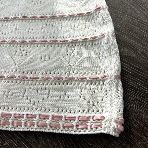 NWOT Bernadette Nina Heart Pointelle Knit Mini Skirt White Pink Ribbon Trim Lace - Picture 12 of 15